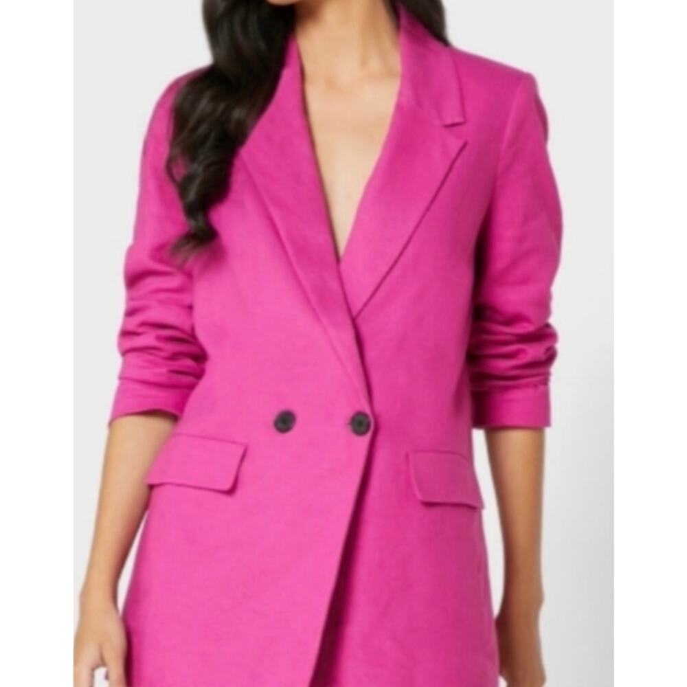 Banana Republic Blazer Jacket Women's Long Lean Stretch Fuchsia Linen 4 NWOT